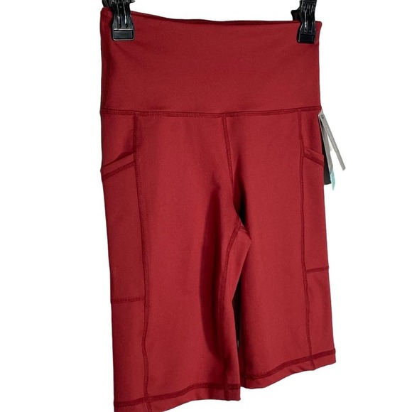 Ideology Womens High Rise Side Pockets 10" Biker shorts red Xs - Picture 2 of 8